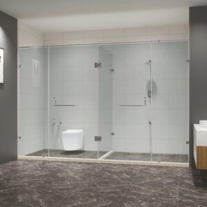 Adele G T Shape Shower Partition With Round Shape Stabilizer Rod Set & Door Handle - 1950x2700-3000 mm