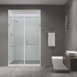 Wall Shower Partition With Round Shape Stabilizer Rod Set & Door Handle - 1950x1601-2000 mm