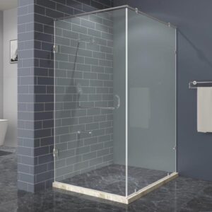 Captivate A L Shape Shower Partition With Round Shape Stabilizer Rod Set & Door Handle - 1950x1500-1700 mm