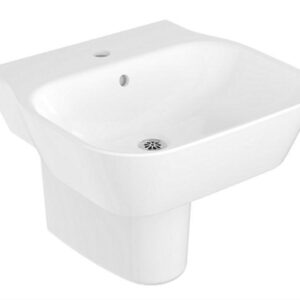 Span Series White Square Wall Mount Small Lavatory With Half Pedestal
