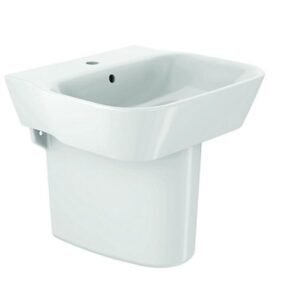 Span Series White Square Wall Mount Lavatory With Half Pedestal