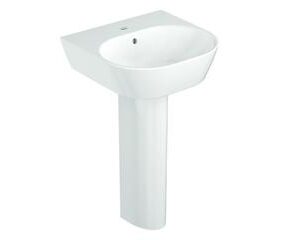Span Series White Square Wall Mount Small Lavatory With Full Pedestal