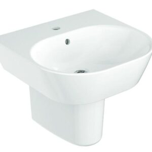 Span Series White Round Wall Mount Small Lavatory With Half Pedestal