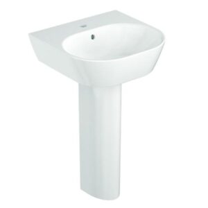 Span Series White Round Wall Mount Small Lavatory With Full Pedestal