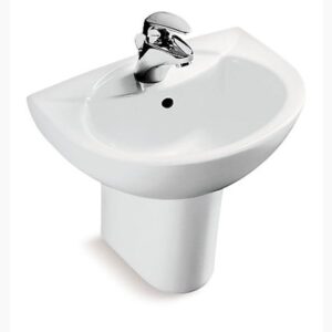 Series White Half Pedestal Lavatory With Single Faucet Hole