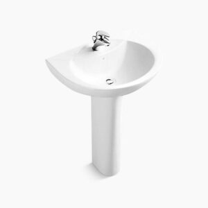 Folio Series White Pedestal Lavatory With Single Faucet Hole