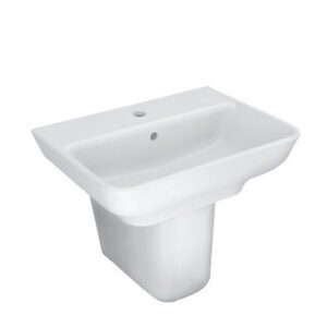 Trace Series White Wall Mount Half Pedestal With Single Faucet Hole Basin