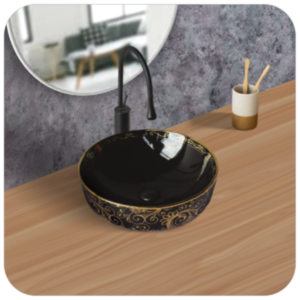 Brizzio 651 Round Glossy Black Gold Wash Basin