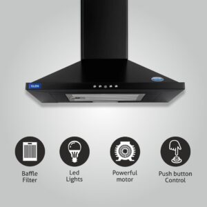 Electric Kitchen Chimney, Pyramid Shape Single Baffle filter 60cm 1000 m3/h -Black (6049 BLK 60 BF)