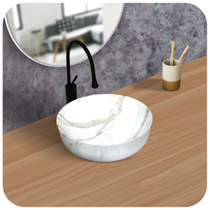 Brizzio 609 White Gray Marble Ceramic Wash Basin