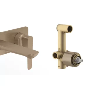 ALEO+® WALL-MOUNT MIXER LAVATORY FAUCET WITH VALVE IN BRUSHED BRONZE FINISH