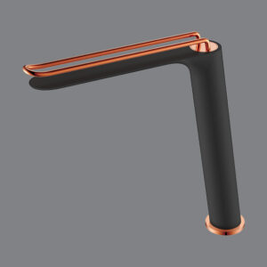 Matt Black + Rose Gold Tall Brass Basin Mixer AQUANT