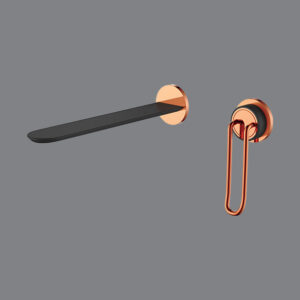 Matt Black + Rose Gold Brass Wall Basin Mixer AQUANT