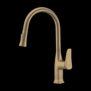 Brushed Gold Brass Pull-Out Table-Mounted Sink Mixer, Flows : Shower and Foam