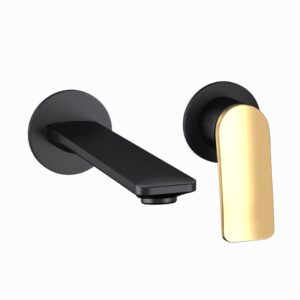 EXPOSED PARTS KIT OF SINGLE LEVER BASIN MIXER WALL MOUNTED - LEVER: GOLD MATT PVD | BODY: BLACK MATT